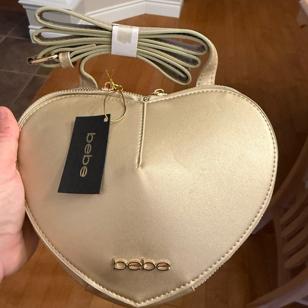 Bebe Metallic Gold Heart Crossbody Purse